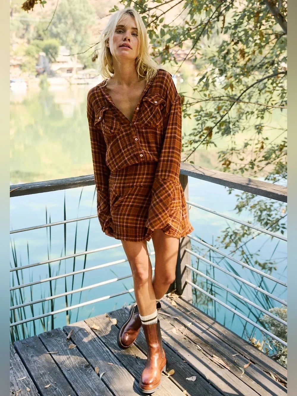 Free People Milo Plaid Long Sleeve Mini Dress